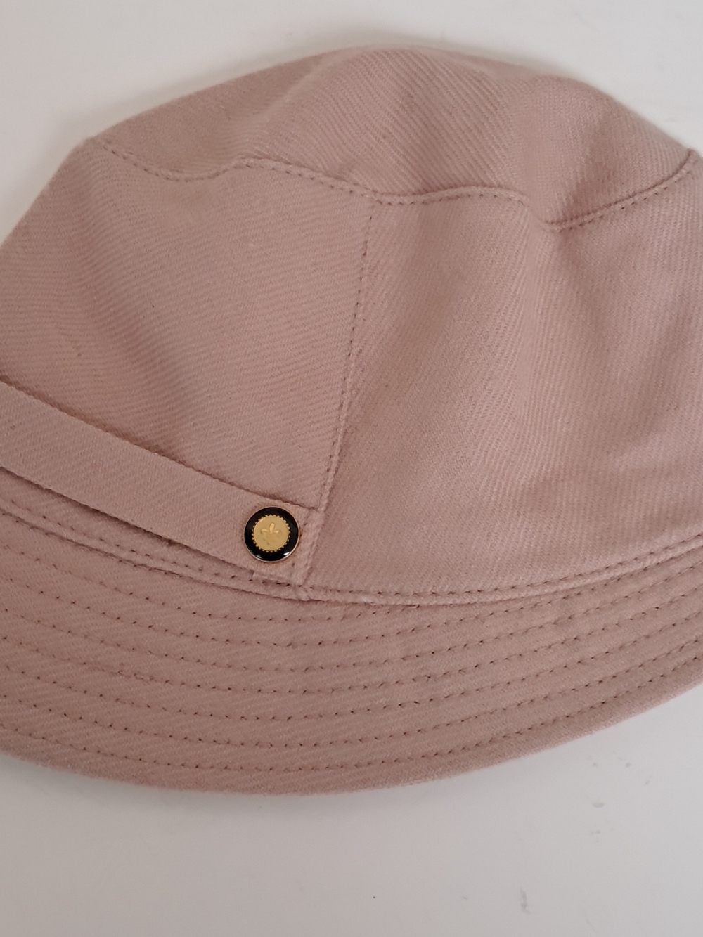 J. Crew Dusty Pink Twill Bucket Hat with Gold Crest Button Accents